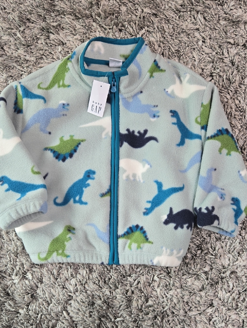 GAP Blue & Green Dinosaur Fleece Zip Jacket